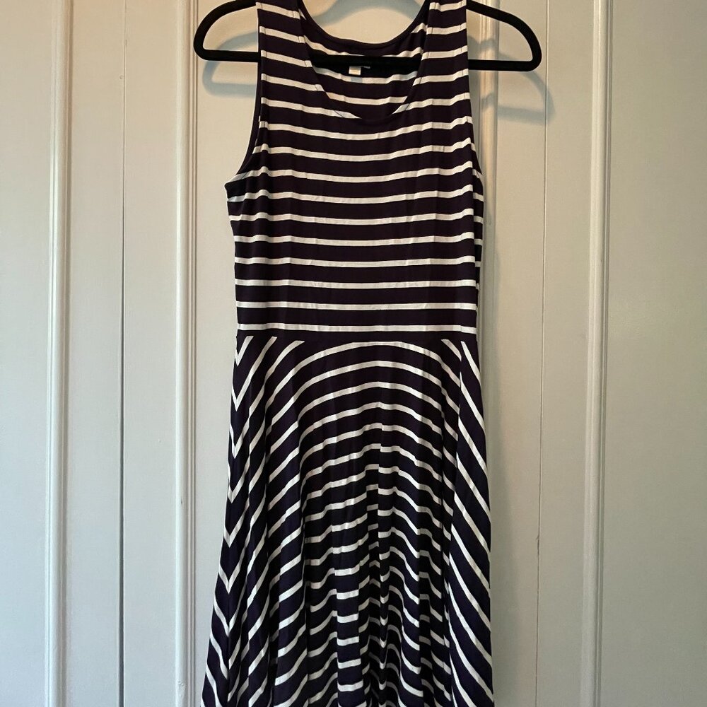 Charming Charlies Stripped Navy Blue and White Fit and Flare Dress